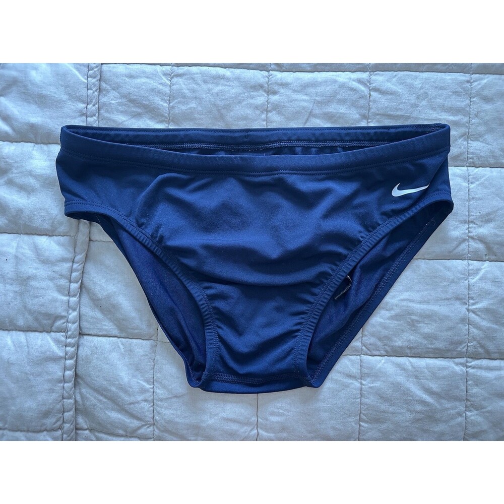 Nike Men's Navy Swimsuit Size 34 Speedo Style Brief Swoosh Drawstring